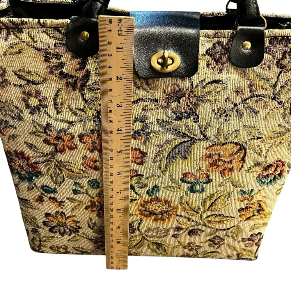 Vintage Tapestry Tote Bag Double Handle 12” X 12”